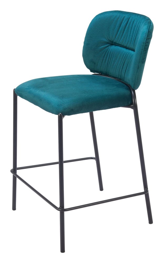 Set of Two 25" Green And Black Velvet And Steel Counter Height Bar Chairs HomeRoots