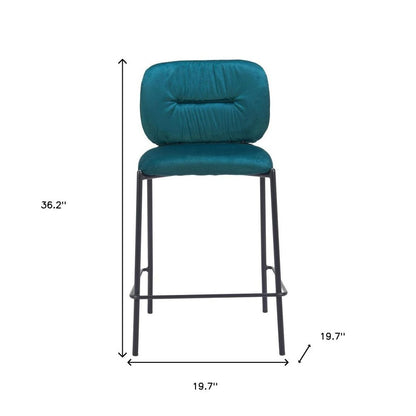 Set of Two 25" Green And Black Velvet And Steel Counter Height Bar Chairs HomeRoots