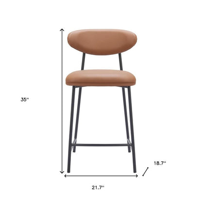 Set of Two 25" Brown And Black Faux Leather And Steel Low Back Counter Height Bar Chairs HomeRoots