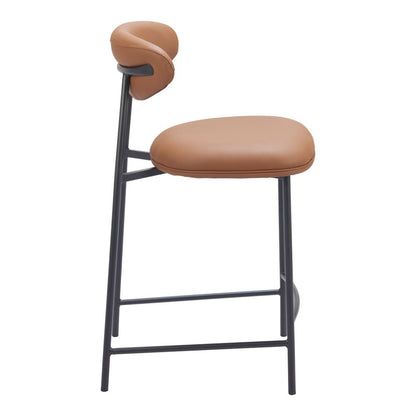 Set of Two 25" Brown And Black Faux Leather And Steel Low Back Counter Height Bar Chairs HomeRoots