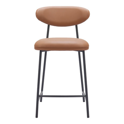 Set of Two 25" Brown And Black Faux Leather And Steel Low Back Counter Height Bar Chairs HomeRoots