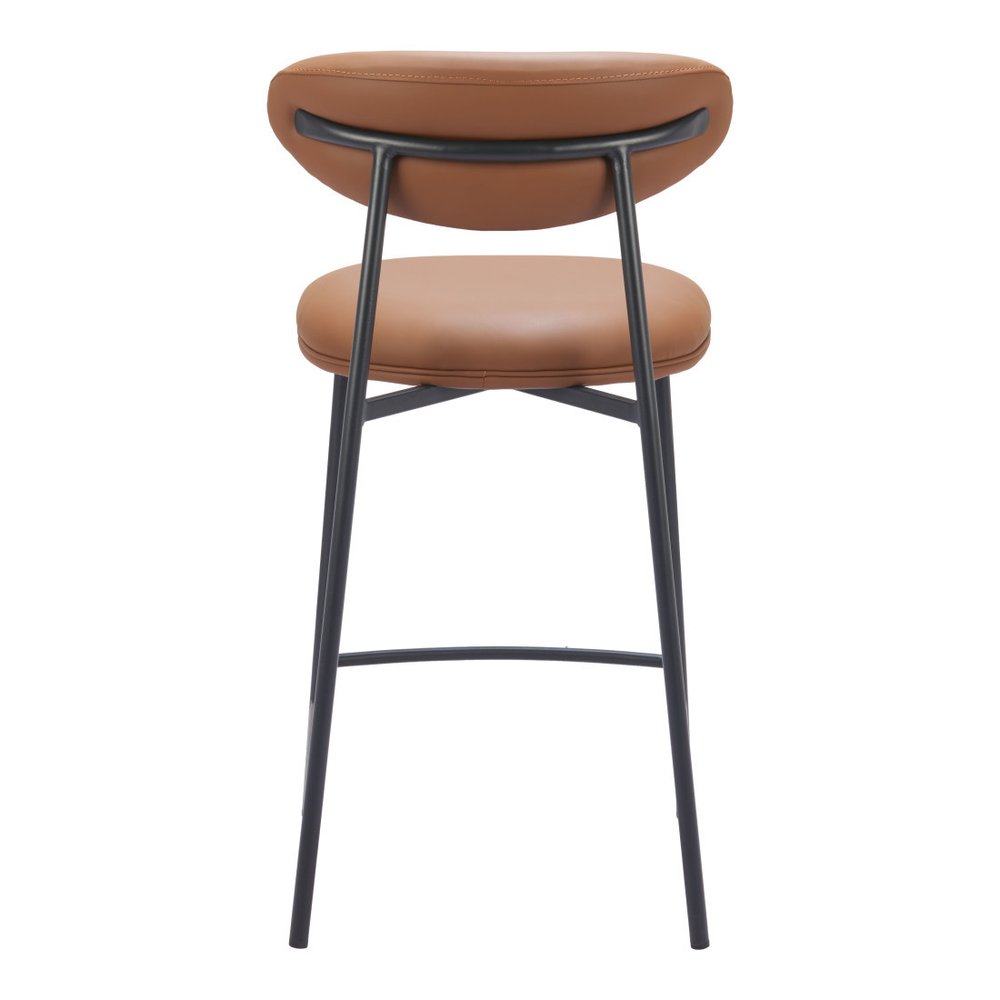 Set of Two 25" Brown And Black Faux Leather And Steel Low Back Counter Height Bar Chairs HomeRoots