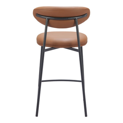 Set of Two 25" Brown And Black Faux Leather And Steel Low Back Counter Height Bar Chairs HomeRoots