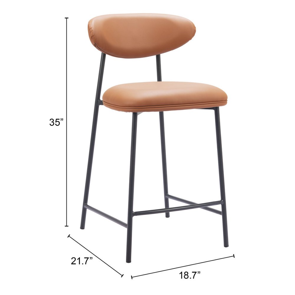 Set of Two 25" Brown and Black Faux Leather and Steel Low Back Counter Height Bar Chairs HomeRoots