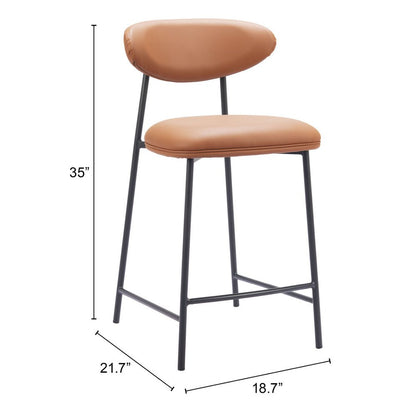 Set of Two 25" Brown and Black Faux Leather and Steel Low Back Counter Height Bar Chairs HomeRoots