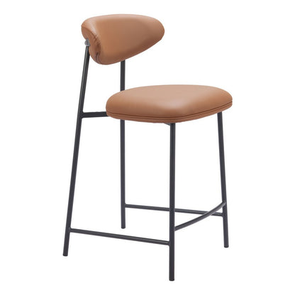 Set of Two 25" Brown And Black Faux Leather And Steel Low Back Counter Height Bar Chairs HomeRoots