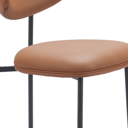 Set of Two 25" Brown And Black Faux Leather And Steel Low Back Counter Height Bar Chairs HomeRoots