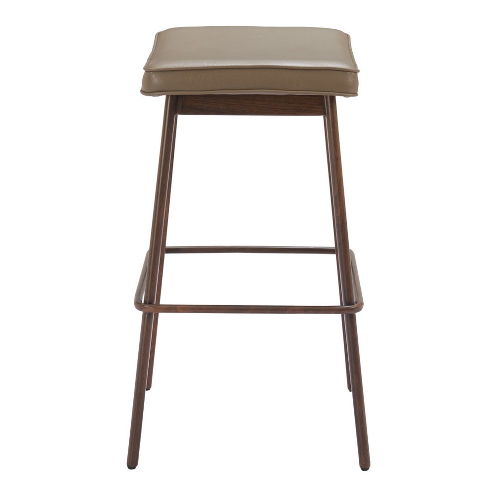 Set of Two 31" Taupe And Walnut Faux Leather And Steel Backless Bar Height Bar Chairs HomeRoots