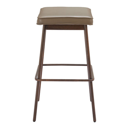 Set of Two 31" Taupe And Walnut Faux Leather And Steel Backless Bar Height Bar Chairs HomeRoots