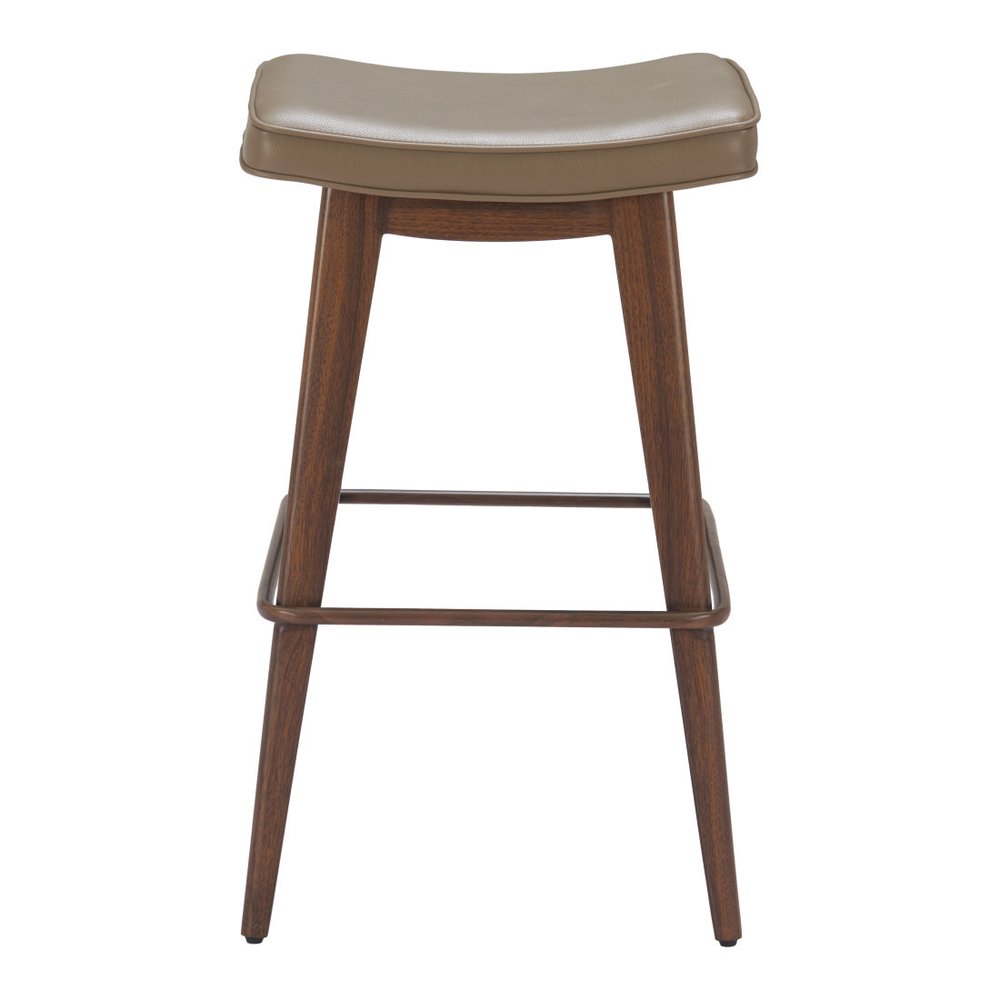Set of Two 31" Taupe And Walnut Faux Leather And Steel Backless Bar Height Bar Chairs HomeRoots
