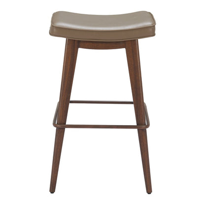 Set of Two 31" Taupe And Walnut Faux Leather And Steel Backless Bar Height Bar Chairs HomeRoots