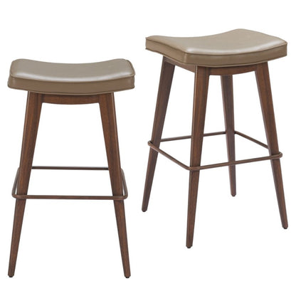 Set of Two 31" Taupe And Walnut Faux Leather And Steel Backless Bar Height Bar Chairs HomeRoots