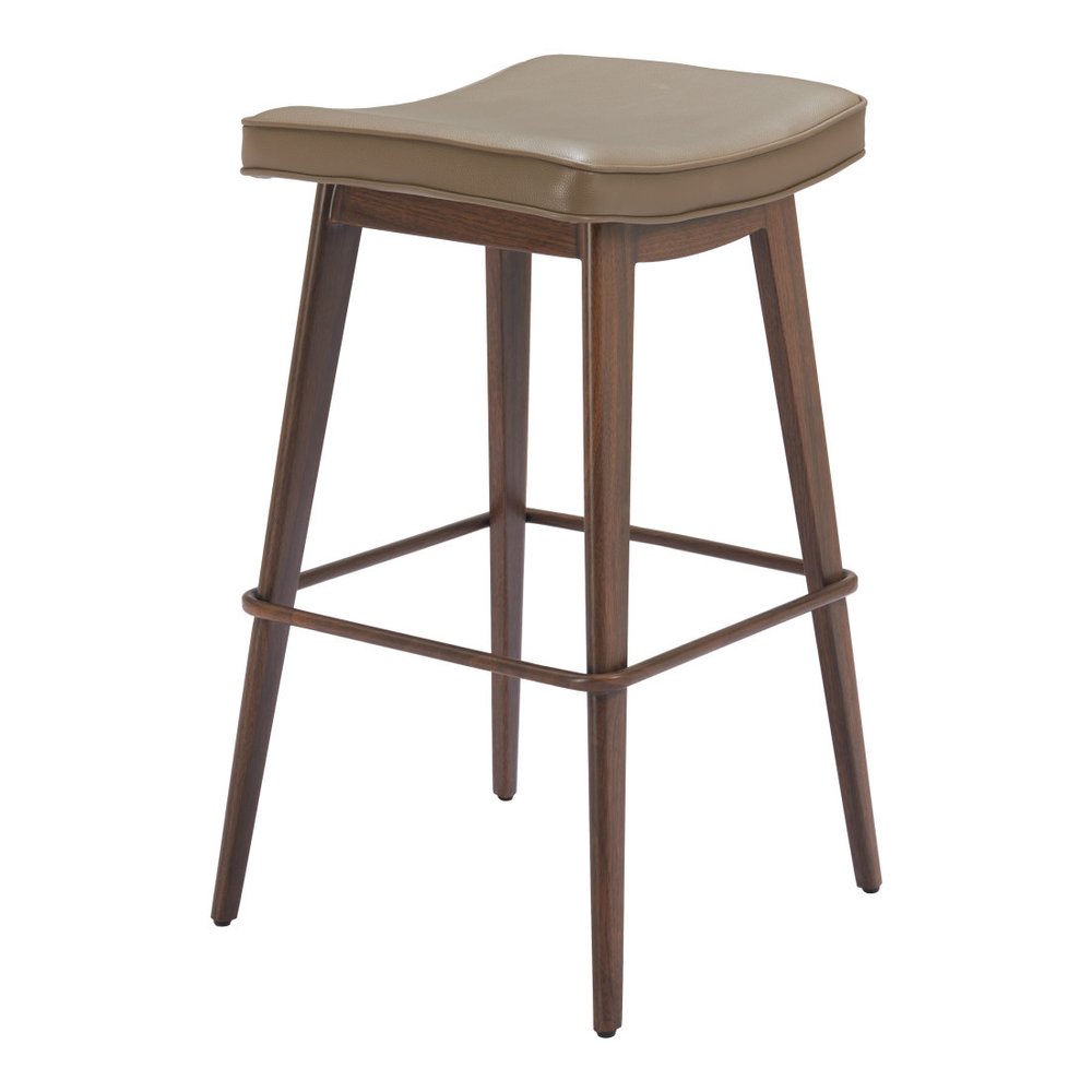 Set of Two 31" Taupe And Walnut Faux Leather And Steel Backless Bar Height Bar Chairs HomeRoots