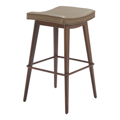 Set of Two 31" Taupe And Walnut Faux Leather And Steel Backless Bar Height Bar Chairs HomeRoots