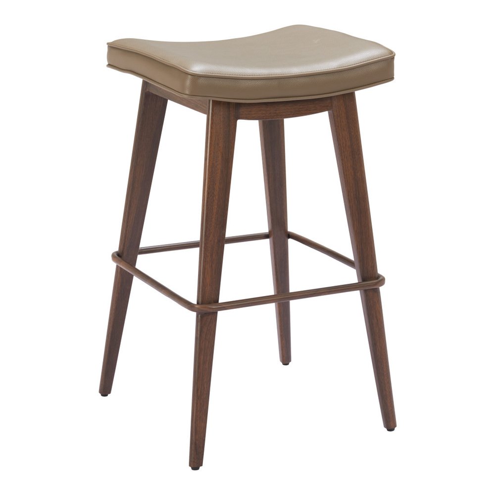 Set of Two 31" Taupe And Walnut Faux Leather And Steel Backless Bar Height Bar Chairs HomeRoots