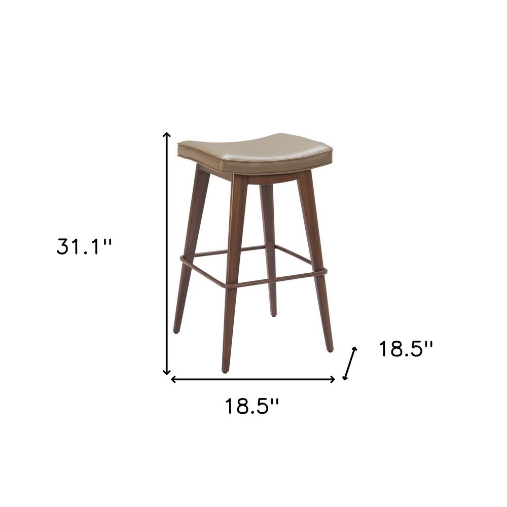Set of Two 31" Taupe And Walnut Faux Leather And Steel Backless Bar Height Bar Chairs HomeRoots
