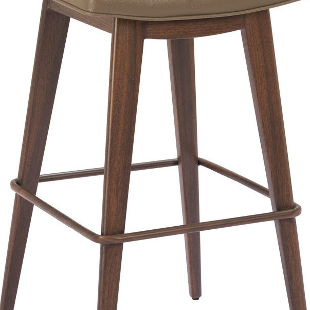 Set of Two 31" Taupe And Walnut Faux Leather And Steel Backless Bar Height Bar Chairs HomeRoots