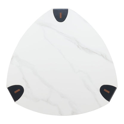 36" White and Black Sintered Stone Faux Leather And Steel Triangle Coffee Table HomeRoots