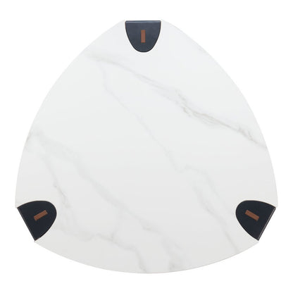 36" White and Black Sintered Stone Faux Leather And Steel Triangle Coffee Table HomeRoots