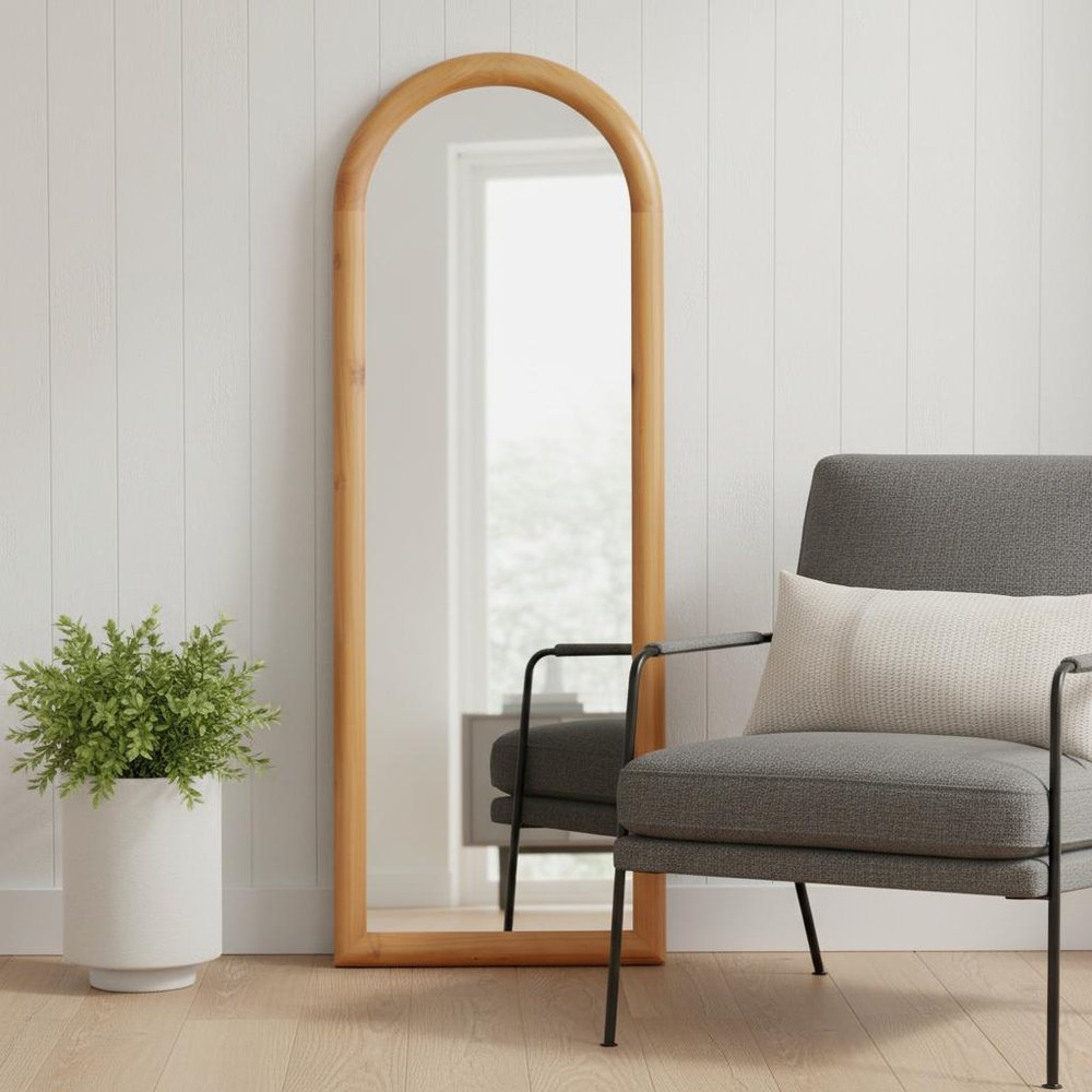 66" Natural Solid Wood Arch Framed Full Length Mirror HomeRoots