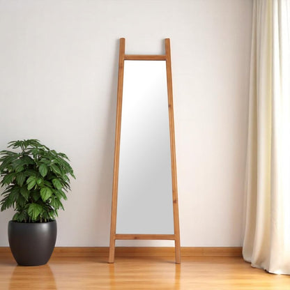 70" Natural Solid Wood Leaning Geometric Framed Standing Mirror HomeRoots