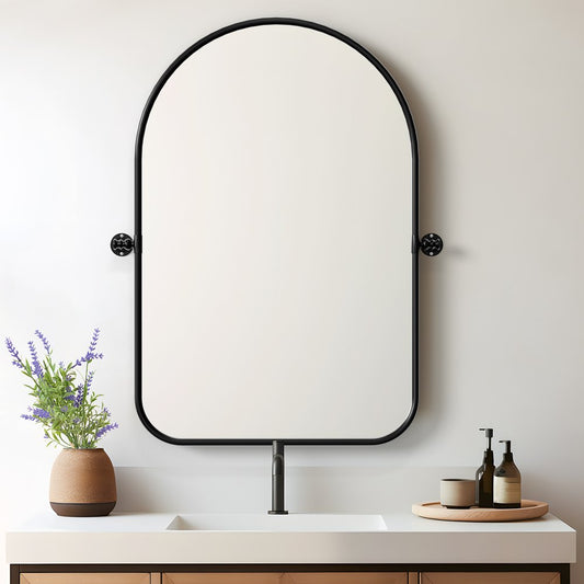 32" Black Iron Arch Tilting Framed Bathroom Vanity Mirror HomeRoots
