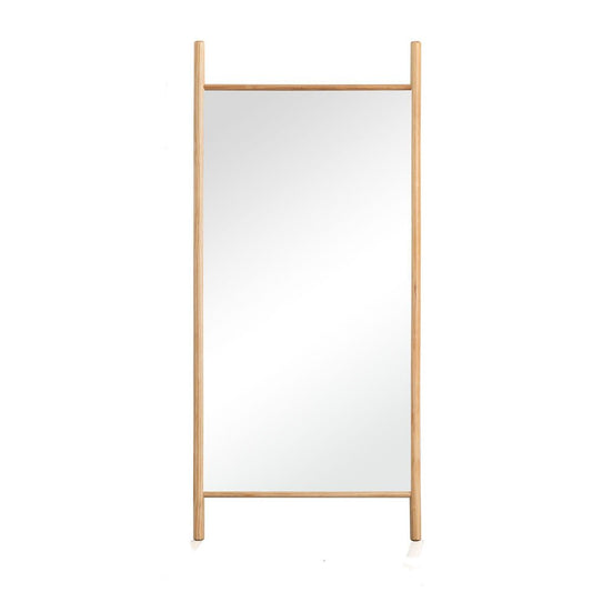 64" Natural Solid Wood Ladder Leaning Framed Full Length Mirror
