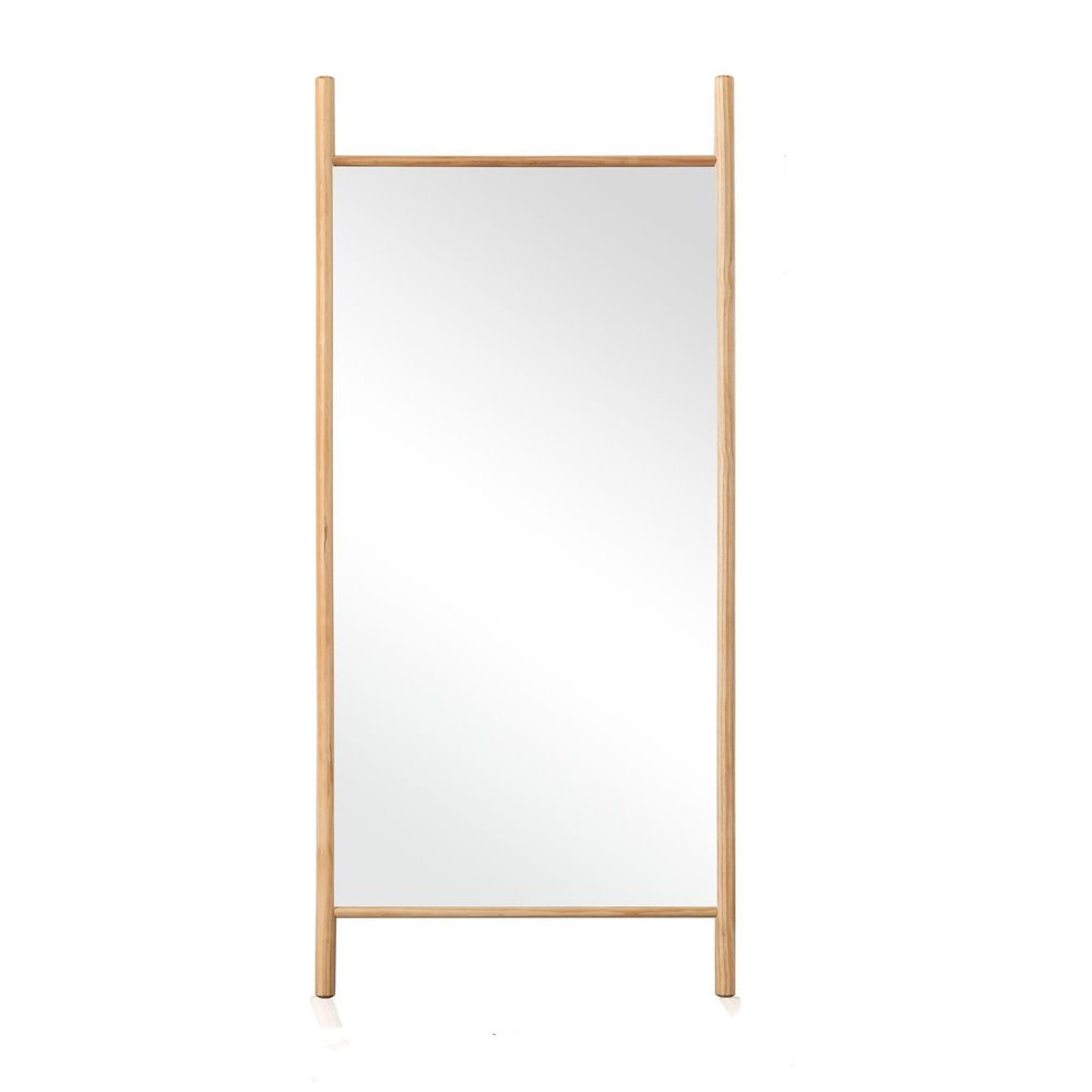 64" Natural Solid Wood Ladder Leaning Framed Full Length Mirror — view 3