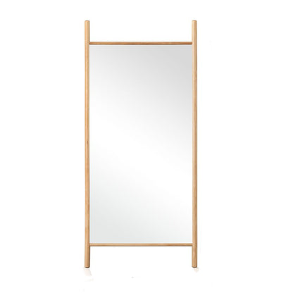 64" Natural Solid Wood Ladder Leaning Framed Full Length Mirror