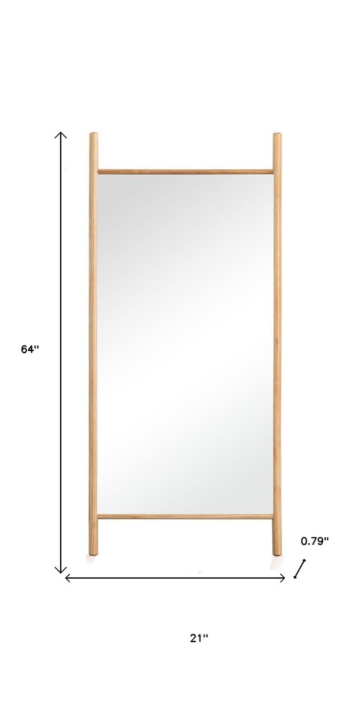 64" Natural Solid Wood Ladder Leaning Framed Full Length Mirror — view 5