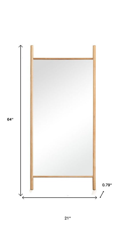 64" Natural Solid Wood Ladder Leaning Framed Full Length Mirror HomeRoots