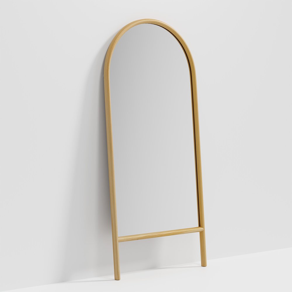 71" Natural Solid Wood Arch Freestanding Framed Full Length Mirror HomeRoots