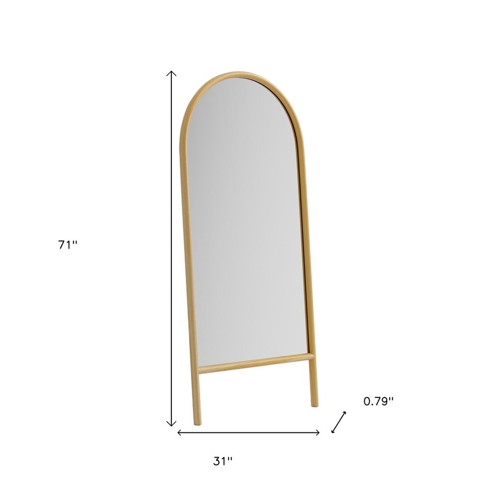 71" Natural Solid Wood Arch Freestanding Framed Full Length Mirror — view 9