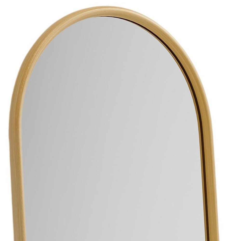 71" Natural Solid Wood Arch Freestanding Framed Full Length Mirror — view 8