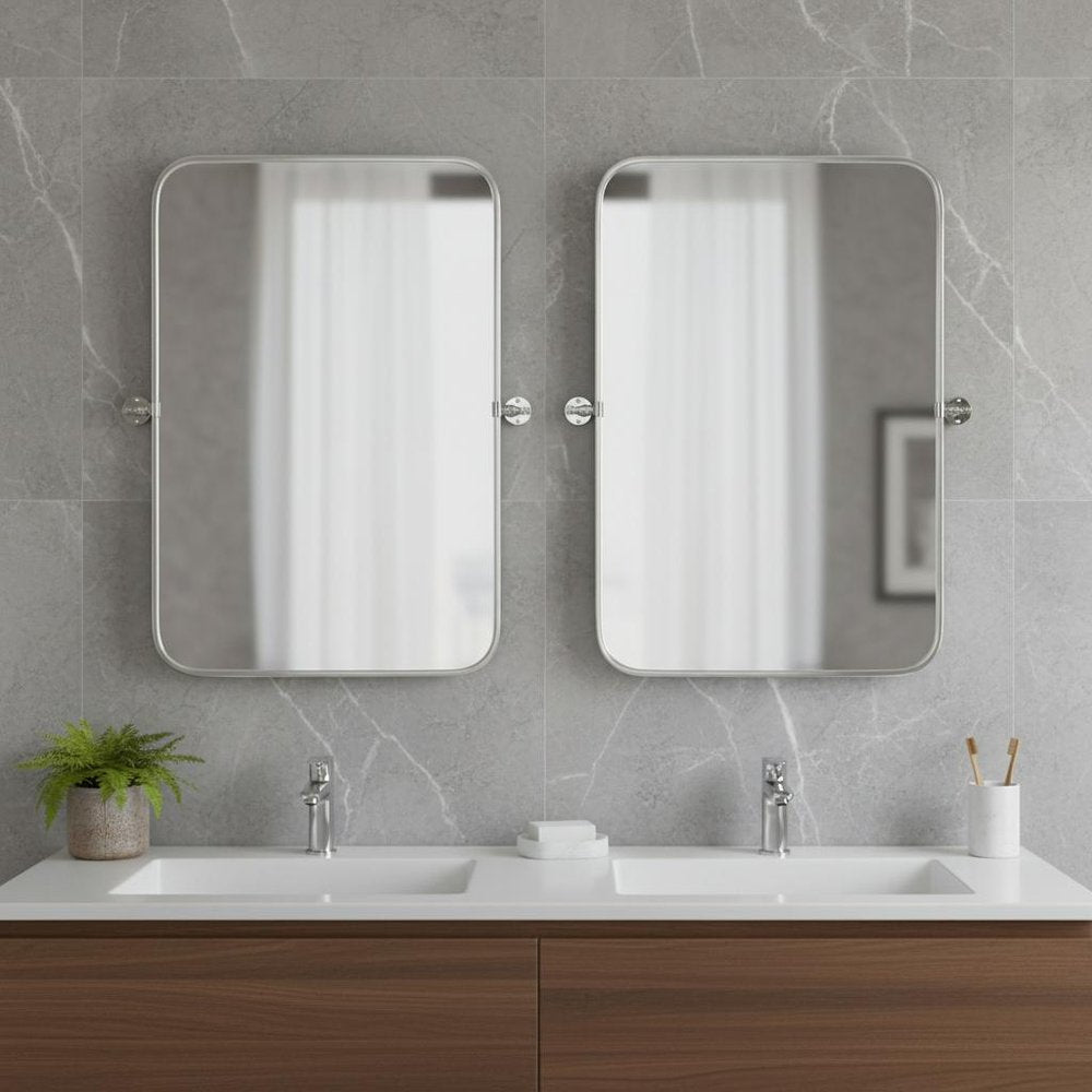 Set of Two 32" Silver Metal Framed Accent Mirrors HomeRoots