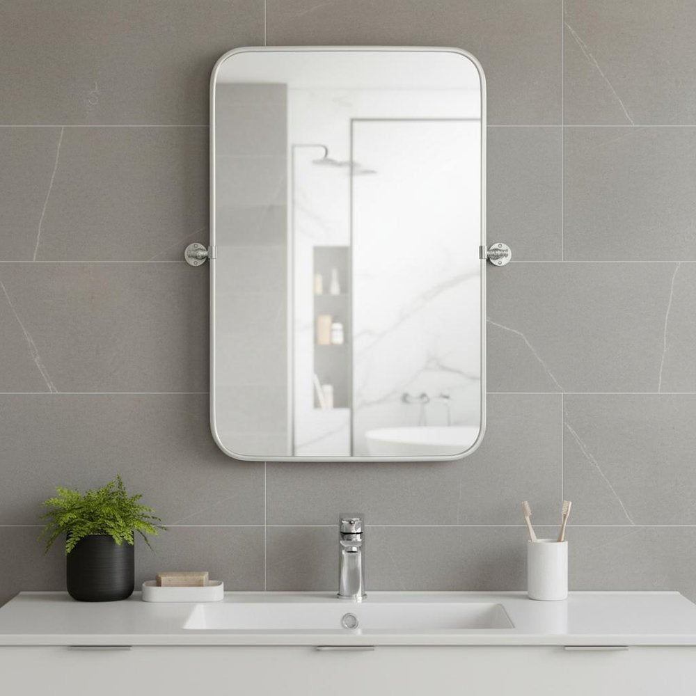 Set of Two 32" Silver Metal Framed Accent Mirrors HomeRoots