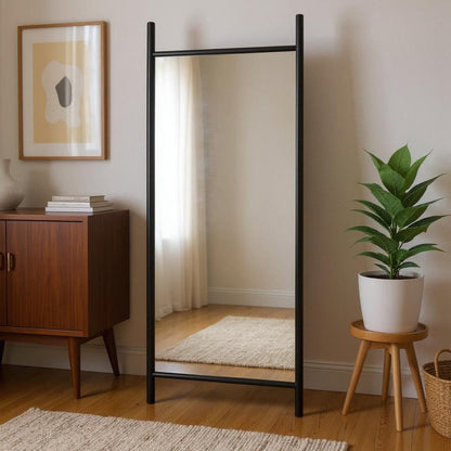 71" Black Solid Wood Ladder Leaning Framed Full Length Mirror HomeRoots