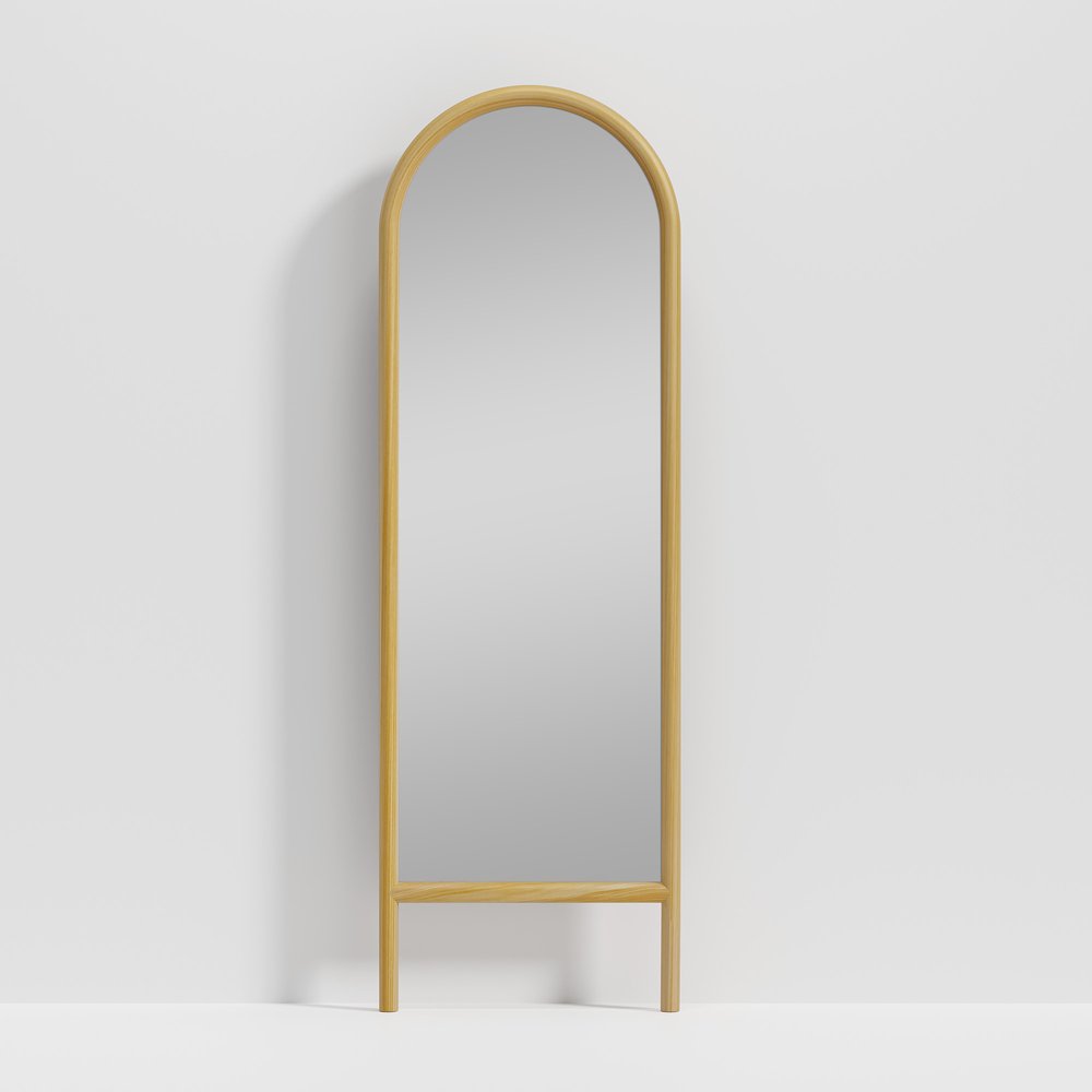 64" Natural Solid Wood Arch Leaning Framed Full Length Mirror — view 1