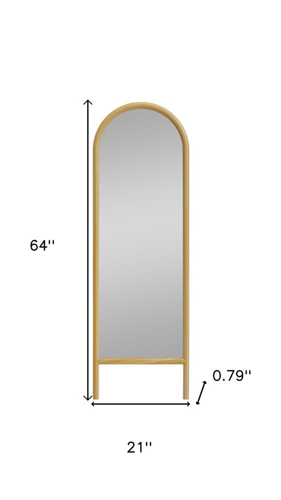 64" Natural Solid Wood Arch Leaning Framed Full Length Mirror — view 3