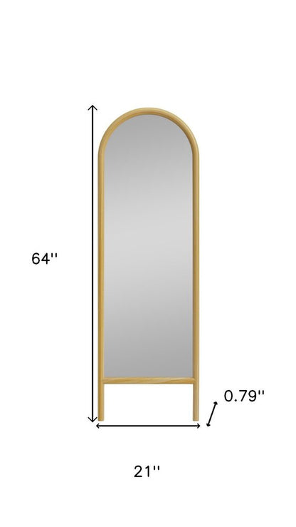 64" Natural Solid Wood Arch Leaning Framed Full Length Mirror