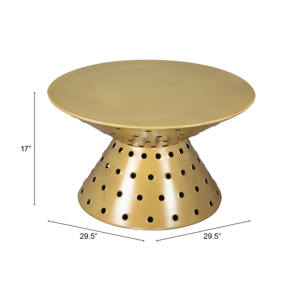 30" Gold Iron Round Pedestal Coffee Table HomeRoots