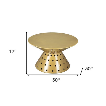 30" Gold Iron Round Pedestal Coffee Table HomeRoots