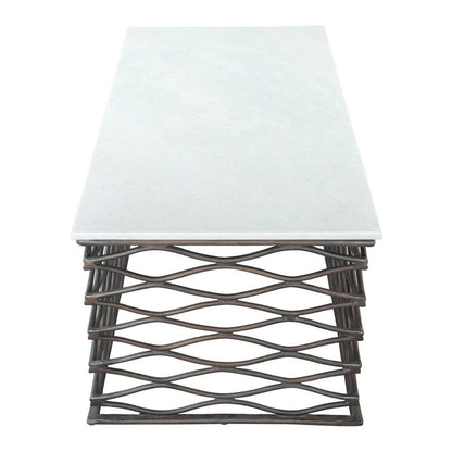 50" White and Antiqued Bronze Genuine Marble and Aluminum Abstract Coffee Table HomeRoots