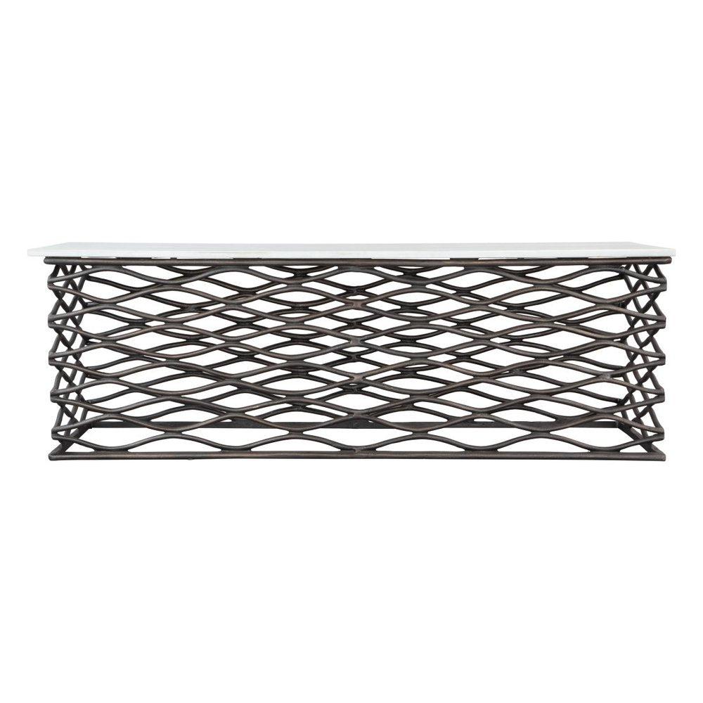 50" White and Antiqued Bronze Genuine Marble and Aluminum Abstract Coffee Table HomeRoots