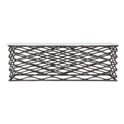 50" White and Antiqued Bronze Genuine Marble and Aluminum Abstract Coffee Table HomeRoots