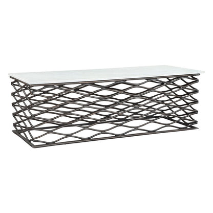 50" White and Antiqued Bronze Genuine Marble and Aluminum Abstract Coffee Table HomeRoots
