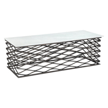 50" White and Antiqued Bronze Genuine Marble and Aluminum Abstract Coffee Table HomeRoots