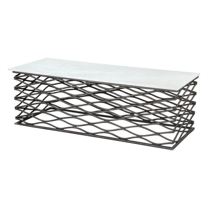 50" White and Antiqued Bronze Genuine Marble and Aluminum Abstract Coffee Table HomeRoots
