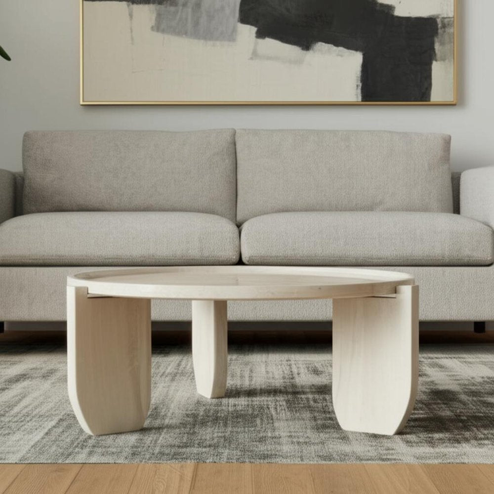 30" Natural Genuine Marble and Marble Round Coffee Table — view 1