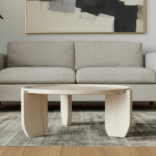 30" Natural Genuine Marble and Marble Round Coffee Table